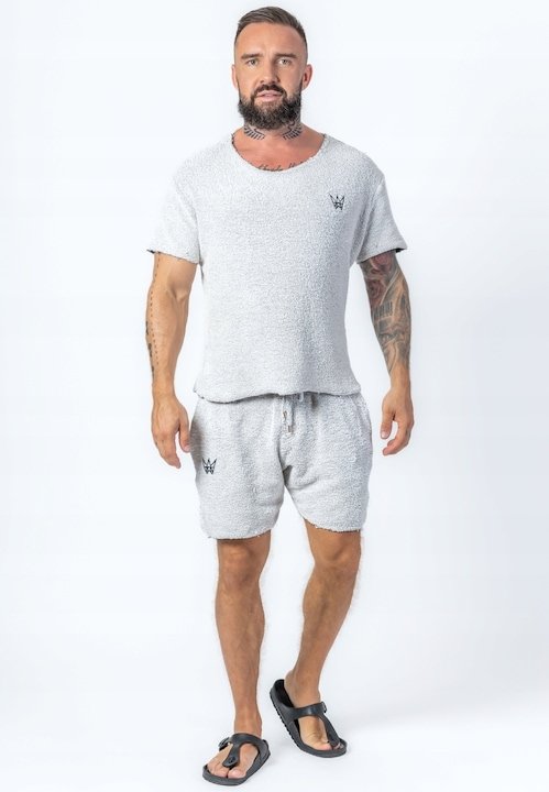 Trening Barbati TRES AMIGOS - Set tricou si pantaloni scurti supradimensionati gri deschis
