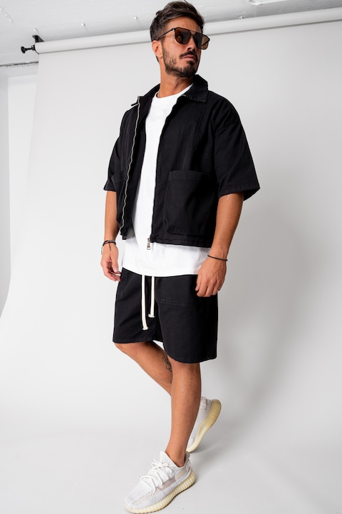 Trening Barbati uFIT - Set Luce Jacheta maneca scurta cu fermoar si pantalon scurt Black 16643