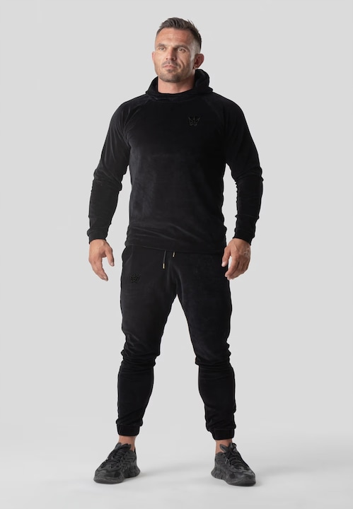 Trening Barbati TRES AMIGOS - Set trening cu gluga neagra din velur