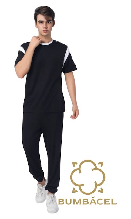 Trening Barbati Bumbacel 100% COTTON - Set pantaloni si tricou cu imprimeu pentru barbati din bumbac