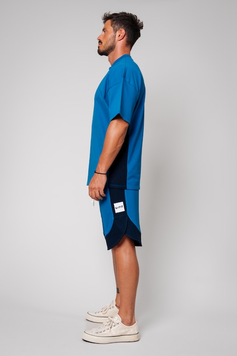 Trening Barbati uFIT - Set Kobe tricou si pantalon scurt Oversized Peacock Blue Peacock Blue