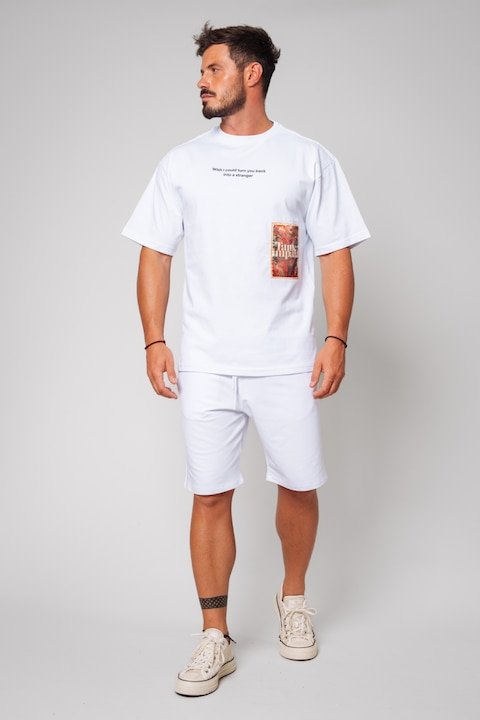 Trening Barbati uFIT - Set Tricou Wish imprimat si Pantalon scurt White Alb optic
