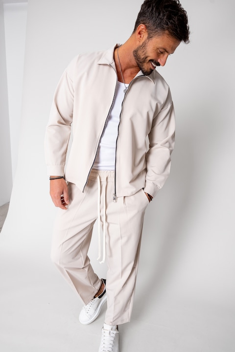 Trening Barbati uFIT - Set Jacheta oversized cu fermoar si Pantalon lung Beige 15989