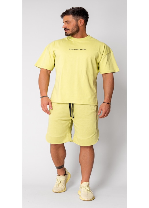 Trening Barbati uFIT - Set Kobe II tricou si pantalon scurt Oversized Lime Green 15822