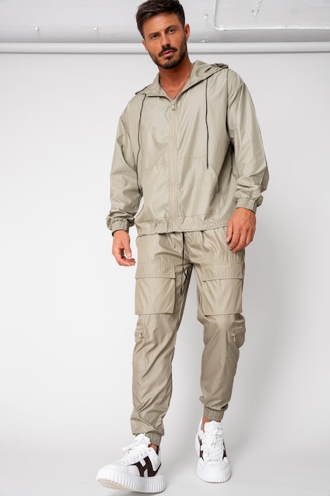 Trening Barbati uFIT - Set Windbreaker Jacheta cu fermoar si pantalon lung din fas Dark Olive 15681