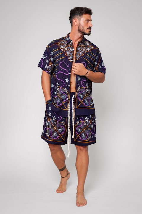 Trening Barbati uFIT - Set Camasa si pantalon scurt din IN Navy/Mauve 13597