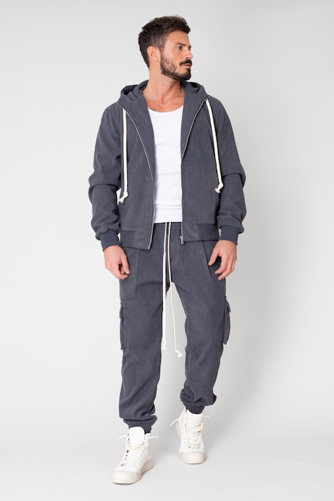 Trening Barbati uFIT - Set Cargo Hanorac si pantalon lung din reiat Grey Anthracite 15142
