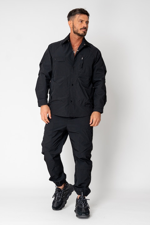 Trening Barbati uFIT - Set Jacheta fara gluga cu capse si Pantalon lung cargo Black 15488