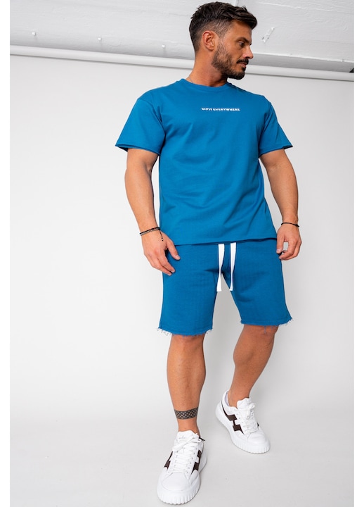 Trening Barbati uFIT - Set Axis tricou si pantalon scurt Peacock Blue 15861