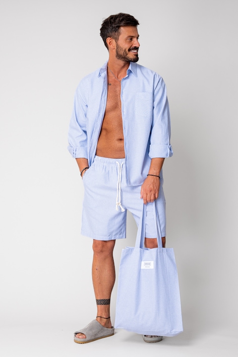 Trening Barbati uFIT - Set camasa si pantalon scurt stripe Blue/White 16813