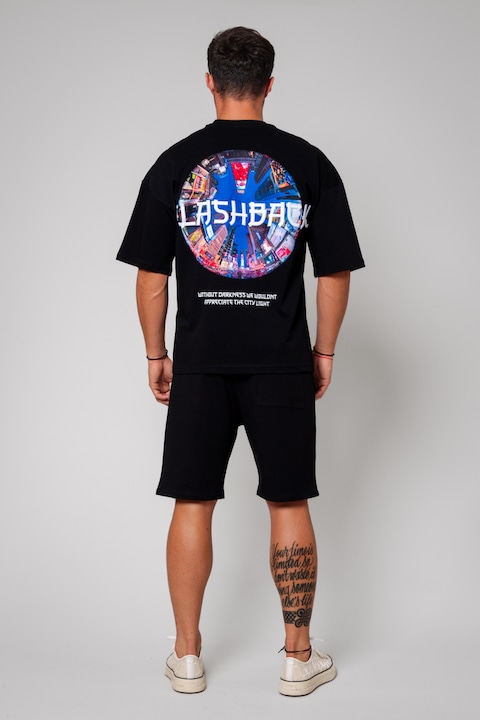 Trening Barbati uFIT - Set Tricou Flashback imprimat si Pantalon scurt Black 13504