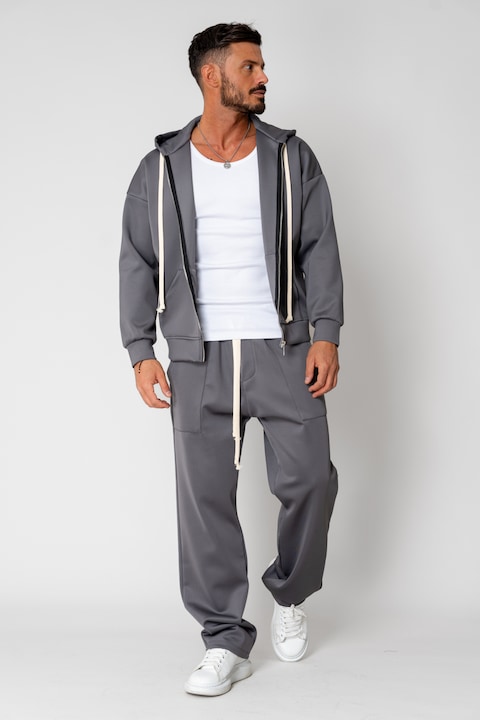 Trening Barbati uFIT - Set Hanorac cu marsupiu si fermoar si Pantalon lung Grey 15458
