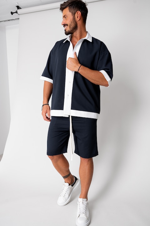 Trening Barbati uFIT - Set camasa si pantalon scurt Navy/White 16791
