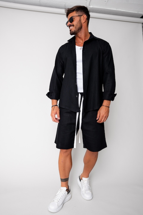 Trening Barbati uFIT - Set Lino camasa si pantalon scurt Black New 16950