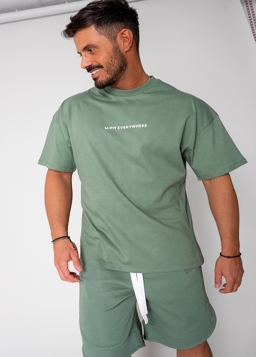 Trening Barbati uFIT - Set Kobe II tricou si pantalon scurt Oversized Dark Olive 15806