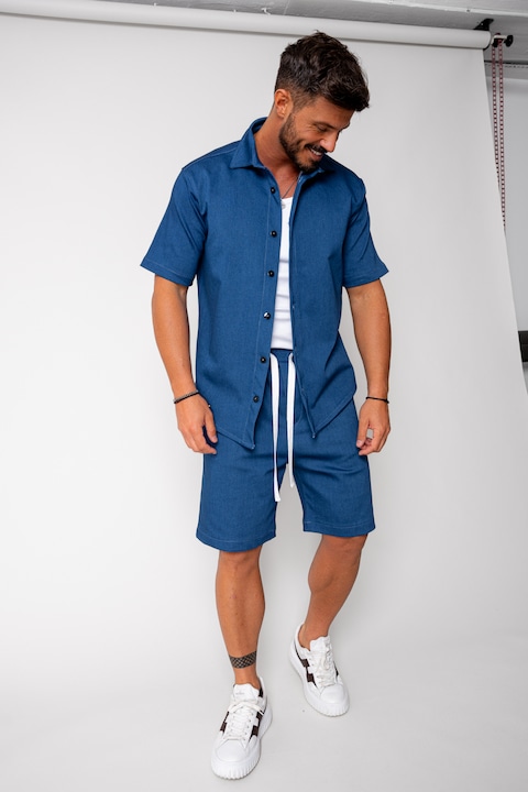 Trening Barbati uFIT - Set camasa si pantalon scurt din denim Premium Edition Blue 16960