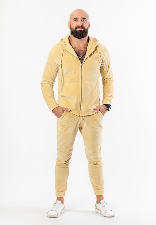 Trening Barbati TRES AMIGOS - Set hanorac cu si si pantaloni crem catifea Tres