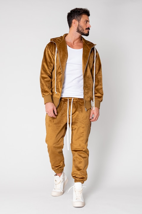 Trening Barbati uFIT - Set gros Hanorac cu fermoar si pantalon lung din catifea Brown 15035