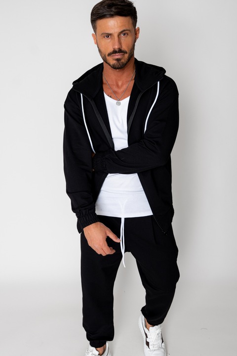 Trening Barbati uFIT - Set Neo hanorac cu fermoar si pantalon Baggy Black 15579