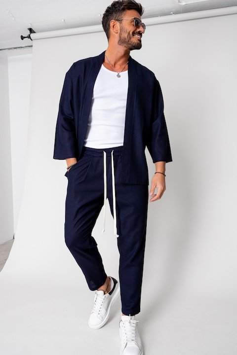 Trening Barbati uFIT - Set Tulum Jacheta tip kimono si pantalon lung Navy 15952