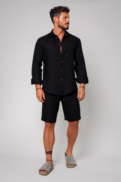 Trening Barbati uFIT - Set Lino din In 100% camasa si pantalon scurt Black 13350