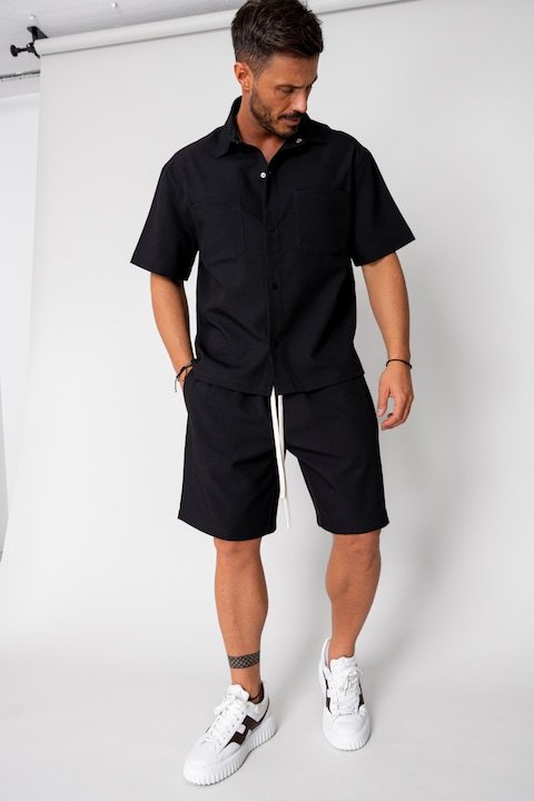 Trening Barbati uFIT - Set camasa cu capse si pantalon scurt Black 16211