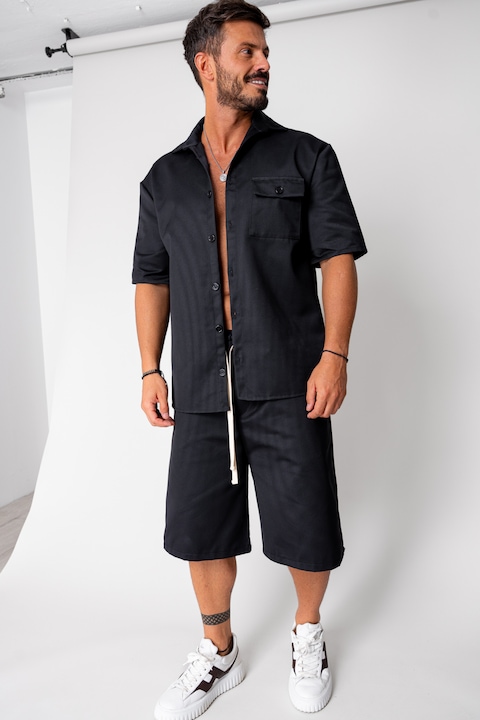 Trening Barbati uFIT - Set camasa maneca scurta si pantalon scurt Oversized Black 16790