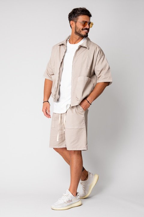 Trening Barbati uFIT - Set Luce Jacheta maneca scurta cu fermoar si pantalon scurt Beige 16638