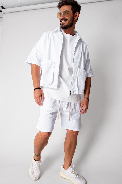 Trening Barbati uFIT - Set Luce Jacheta maneca scurta cu fermoar si pantalon scurt White 16786