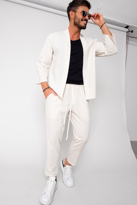 Trening Barbati uFIT - Set Tulum Jacheta tip kimono si pantalon lung Off White 15948