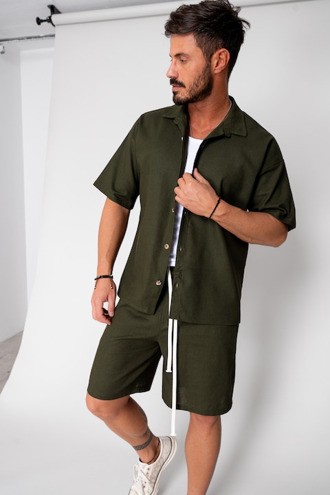 Trening Barbati uFIT - Set Island Mood camasa si pantalon scurt Kaki 16255