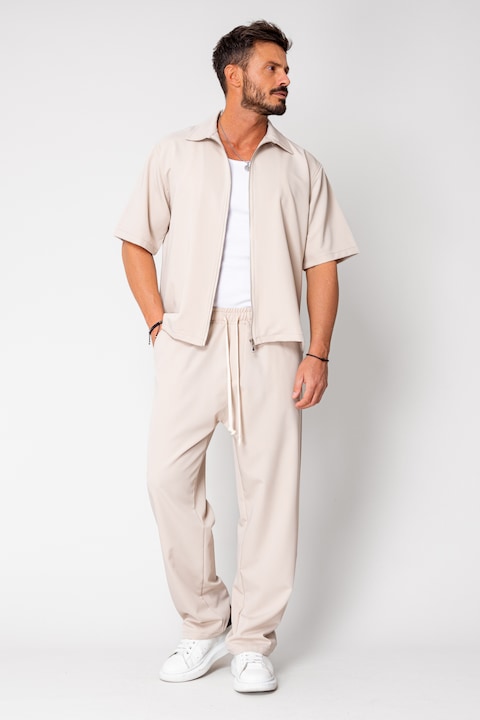 Trening Barbati uFIT - Set Jacheta maneca scurta cu fermoar si pantalon lung Beige 16196