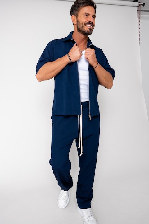 Trening Barbati uFIT - Set Jacheta maneca scurta cu fermoar si pantalon lung Navy 16192