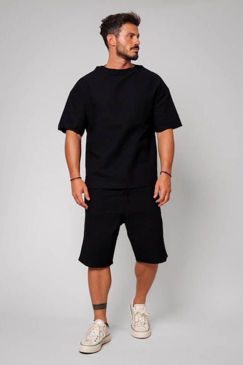 Trening Barbati uFIT - Set Tricou tricotat si Pantalon scurt Black Negru