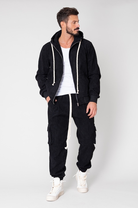Trening Barbati uFIT - Set Cargo Hanorac si pantalon lung din reiat Black 15147
