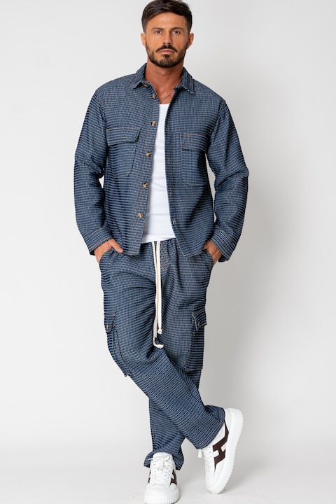 Trening Barbati uFIT - Set Camasa si Pantalon lung cargo Navy/White 15338