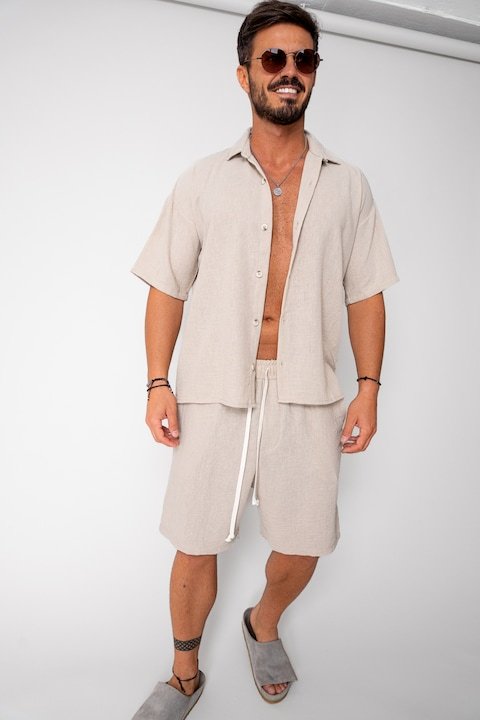 Trening Barbati uFIT - Set Rivolo camasa maneca scurta si pantalon scurt Light Beige 16710