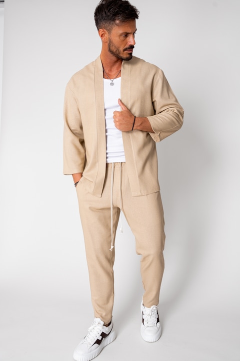 Trening Barbati uFIT - Set Tulum Jacheta tip kimono si pantalon lung Beige 15654