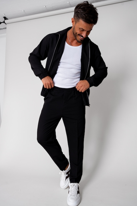 Trening Barbati uFIT - Set Caruso Jacheta fermoar cu buzunar si pantalon lung Black 15629