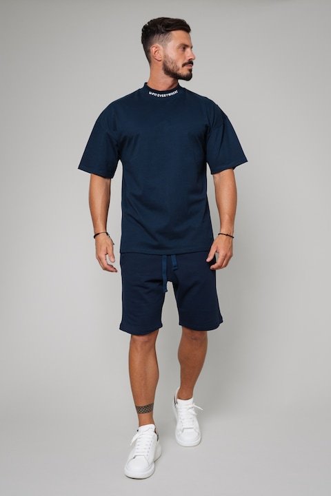 Trening Barbati uFIT - Set Tricou Barbati Turtle Neck si Pantalon scurt Navy Bleumarin