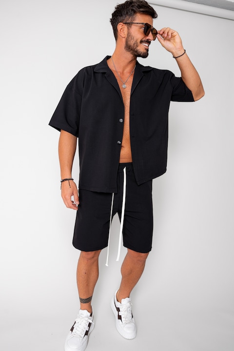 Trening Barbati uFIT - Set camasa maneca scurta Oversized si pantalon scurt Black 16755