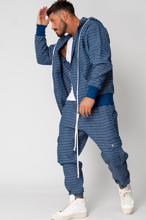 Trening Barbati uFIT - Set Hanorac cu fermoar si Pantalon lung cargo Blue/White 15440