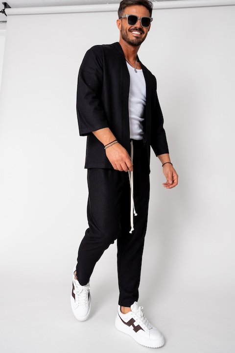 Trening Barbati uFIT - Set Tulum Jacheta tip kimono si pantalon lung Black 15662