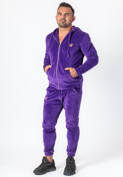 Trening Barbati TRES AMIGOS - Set trening barbatesc din catifea violet cu gluga