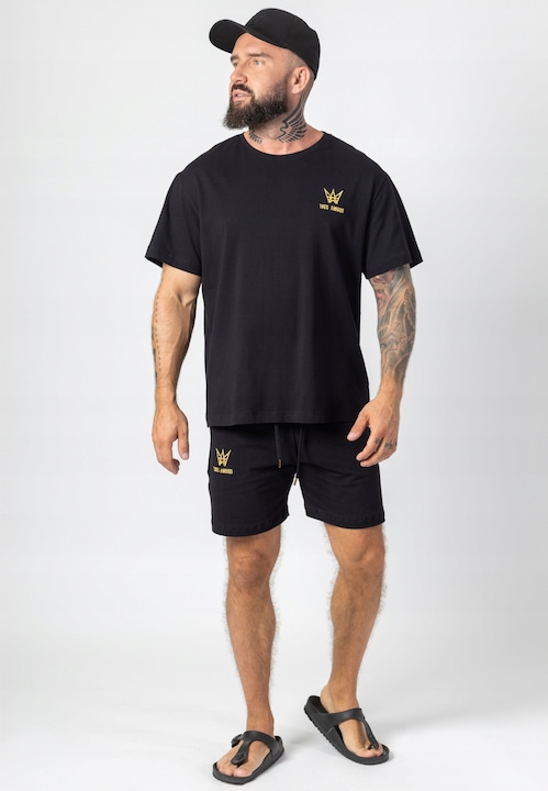 Trening Barbati TRES AMIGOS - Set tricou si pantaloni scurti Oversize Negru Auriu Brodat Marime Xl Tres