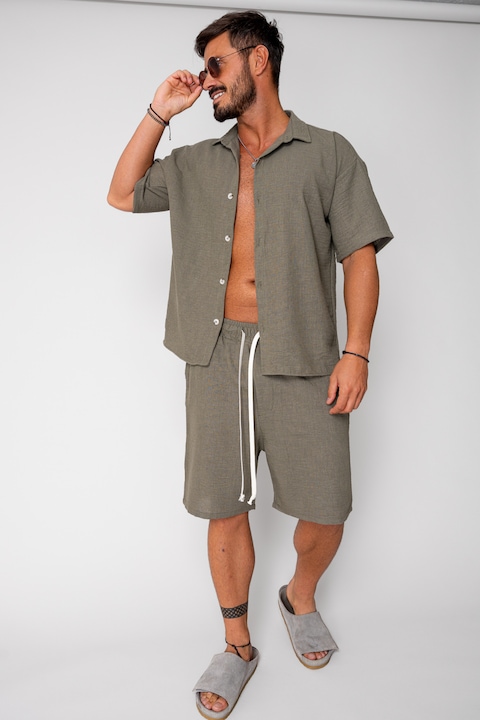 Trening Barbati uFIT - Set Rivolo camasa maneca scurta si pantalon scurt Dark Olive 16706