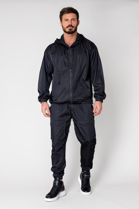 Trening Barbati uFIT - Set Windbreaker Jacheta cu fermoar si pantalon lung din fas Black 15027
