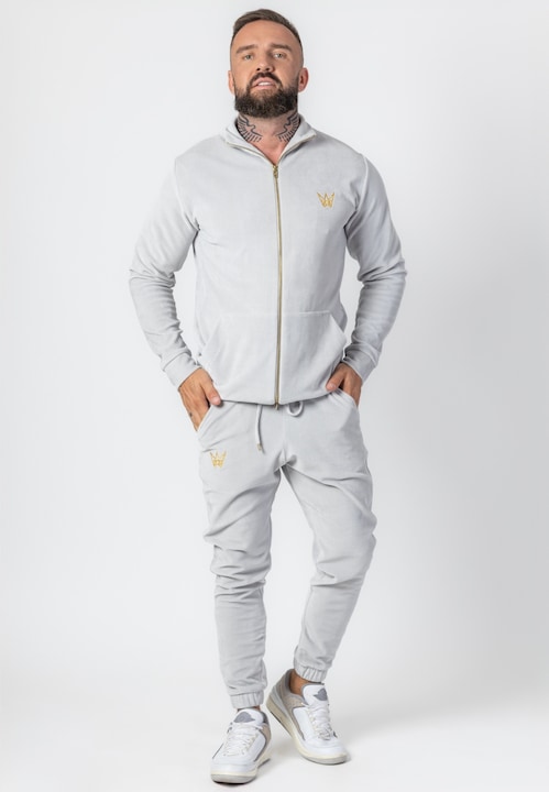 Trening Barbati TRES AMIGOS - Set barbatesc cu bluza si pantaloni de catifea gri deschis