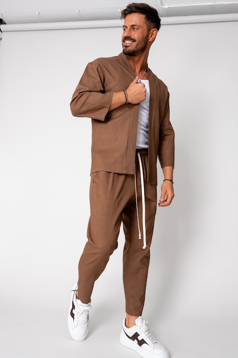 Trening Barbati uFIT - Set Tulum Jacheta tip kimono si pantalon lung Brown 15650
