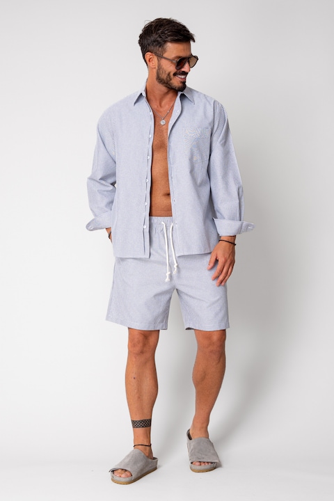 Trening Barbati uFIT - Set camasa si pantalon scurt stripe Black/White 16810